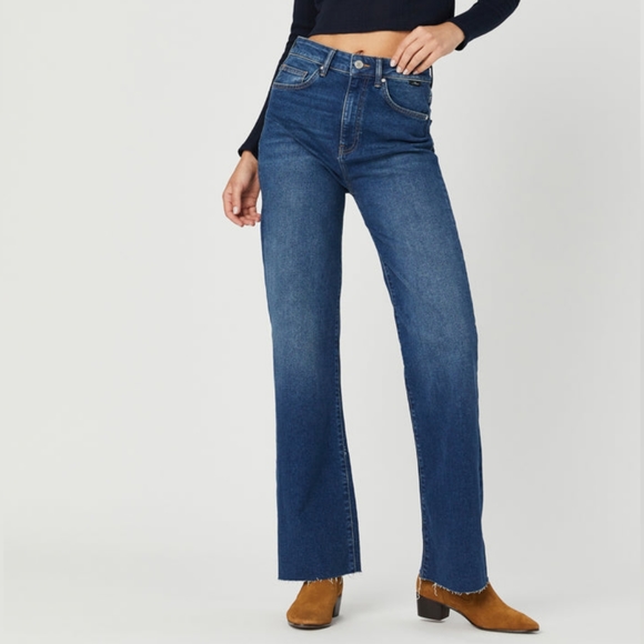 Mavi Victoria High Rise Wide Leg Jeans Size 29 Raw Hem Indigo Wash - Picture 2 of 16